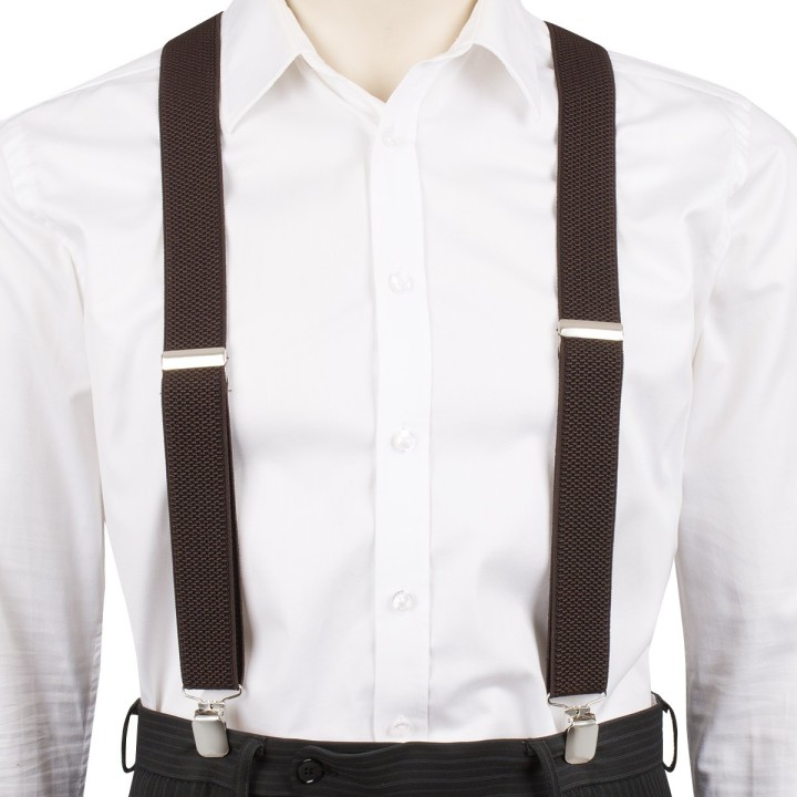 Szelki do spodni męskie eleganckie mocne V brązowe SZ2 | krateczka.pl