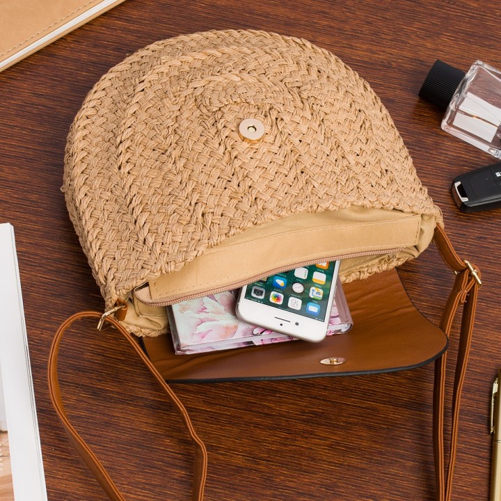 Beżowa Torba damska  na lato pasek suwak solidna boho -Krateczka.pl