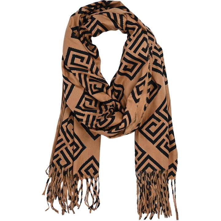 Camelowy Piękny elegancki szalik damski szal frędzle- Krateczka.pl