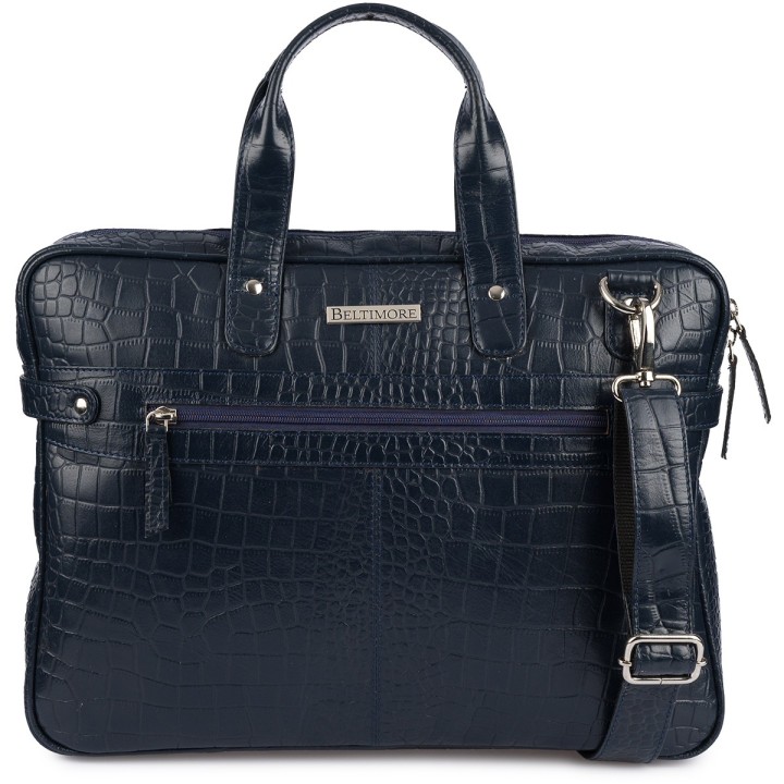 Granatowa torba skórzana croco laptop 15"6 aktówka A4 | Krateczka.pl