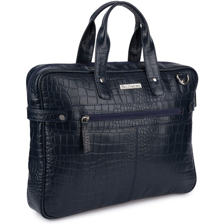 Granatowa torba skórzana croco laptop 15"6 aktówka A4 | Krateczka.pl