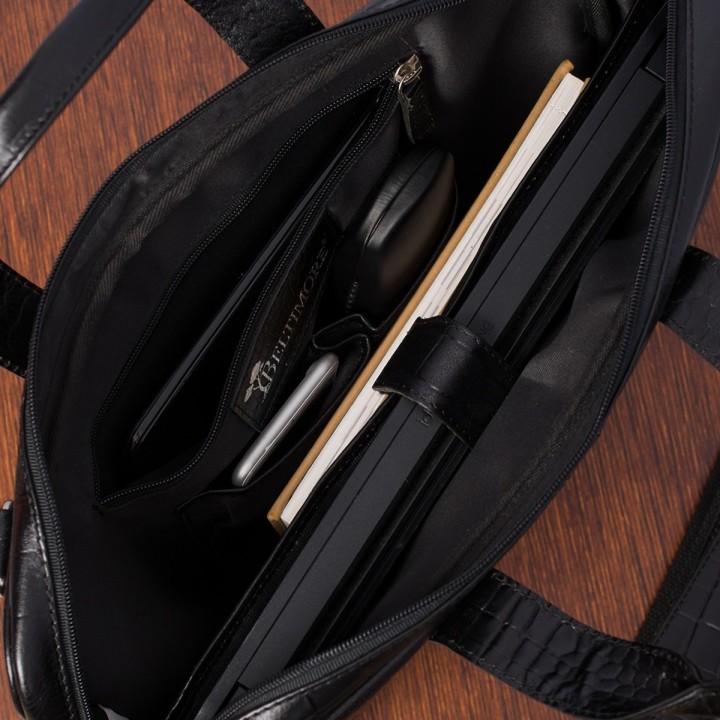 Granatowa torba skórzana croco laptop 15"6 aktówka A4 | Krateczka.pl
