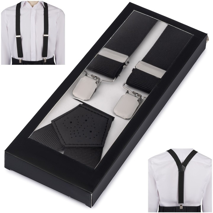 Szelki do spodni męskie eleganckie mocne V czarne SZ6 | krateczka.pl