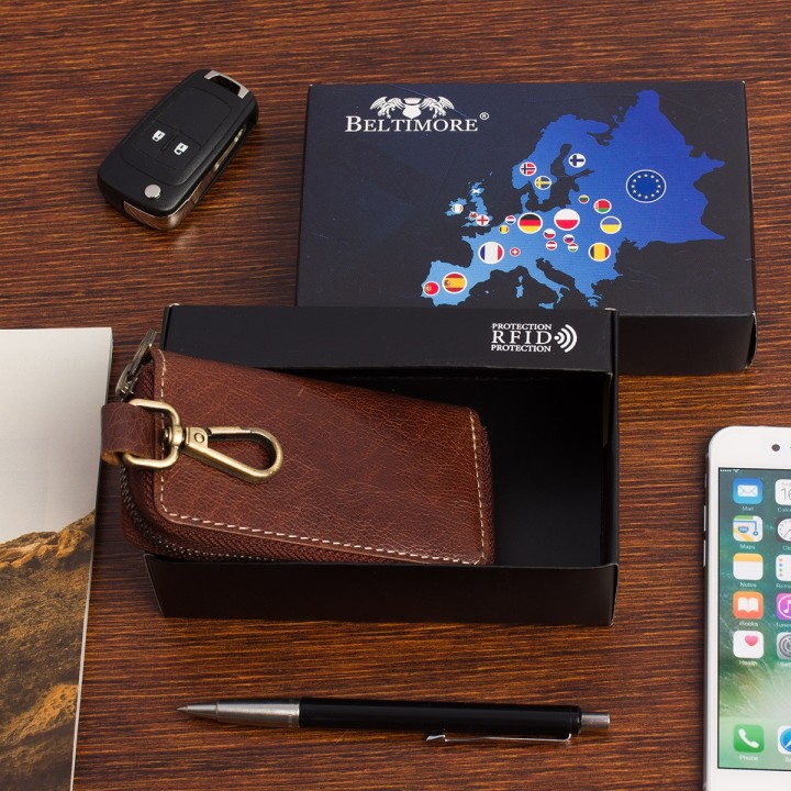 Etui na klucze premium skórzane kluczówka tan Beltimore- krateczka.pl
