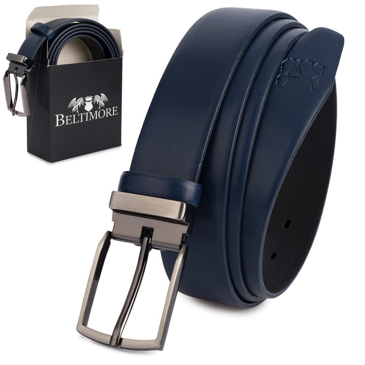 Beltimore skórzany pasek premium 3,5 cm męski granatowy| Sklep Krateczka