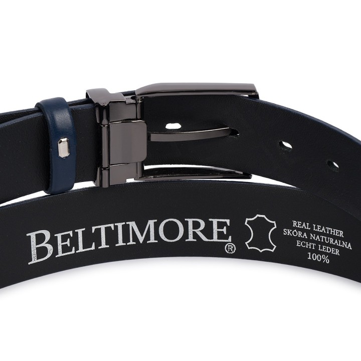 Beltimore skórzany pasek premium 3,5 cm męski granatowy| Sklep Krateczka