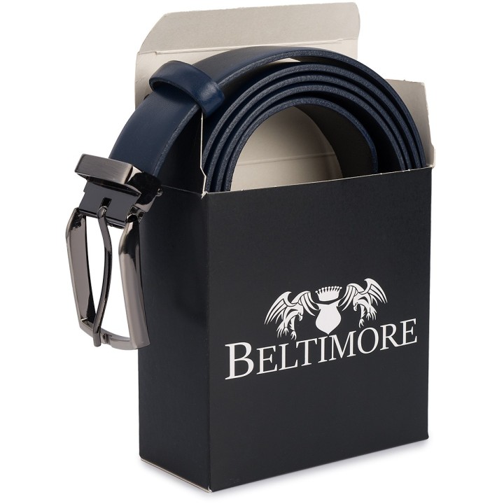 Beltimore skórzany pasek premium 3,5 cm męski granatowy| Sklep Krateczka