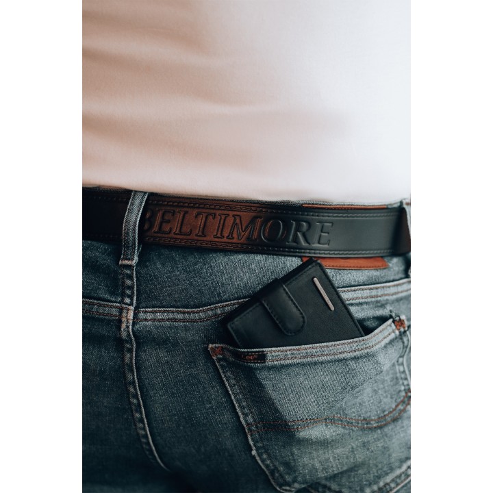 Beltimore męski skórzany pasek szeroki jeans czarny | Sklep Krateczka