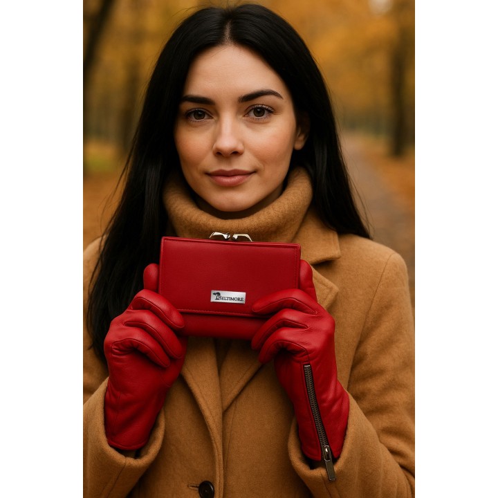 Rękawiczki skórzane damskie czerwone polar BELTIMORE touch finger na dotyk | Krateczka.pl