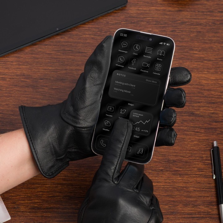 Rękawiczki skórzane damskie czarne polar touch finger BELTIMORE | Krateczka.pl