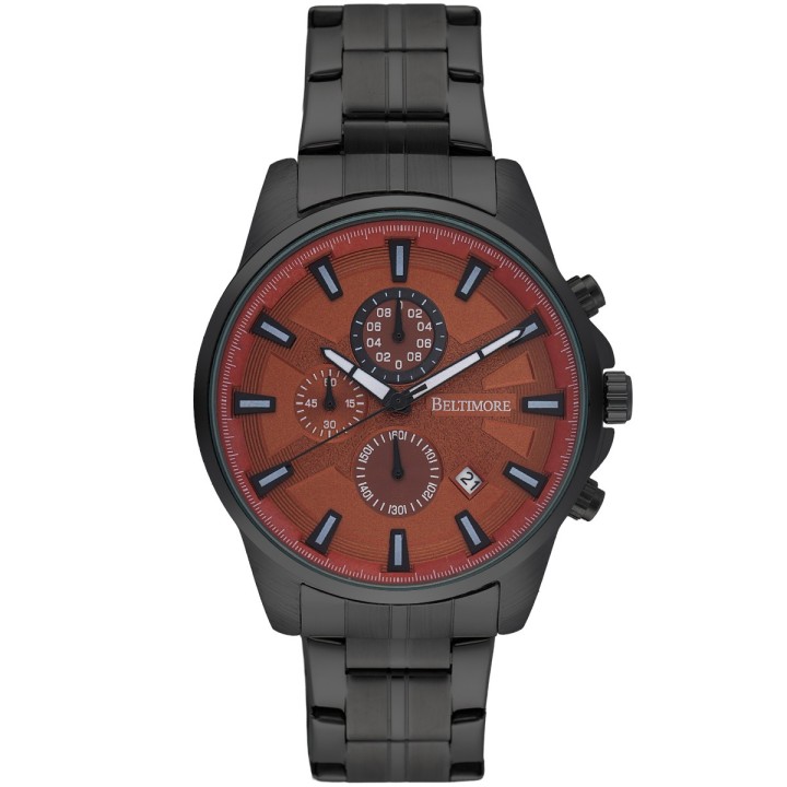 Zegarek męski bransoleta duży czarny datownik chronograf Beltimore BT04- krateczka.pl