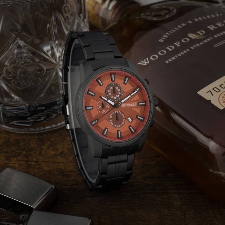 Zegarek męski bransoleta duży czarny datownik chronograf Beltimore BT04- krateczka.pl