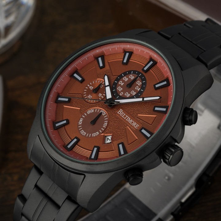 Zegarek męski bransoleta duży czarny datownik chronograf Beltimore BT04- krateczka.pl