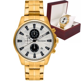 Zegarek męski bransoleta duży złoty datownik chronograf Beltimore BT04- krateczka.pl