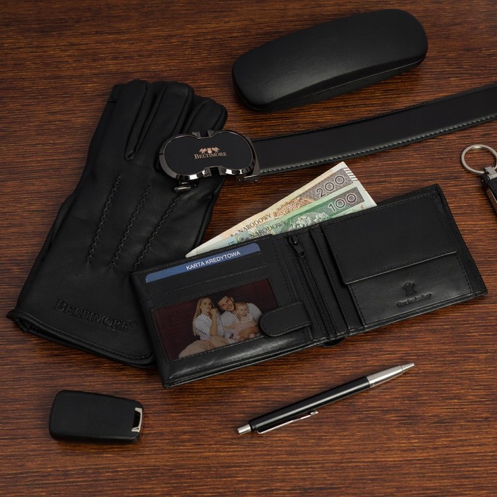 Zestaw prezentowy męski skórzany pasek portfel pudełko premium Beltimore Z48 - krateczka.pl
