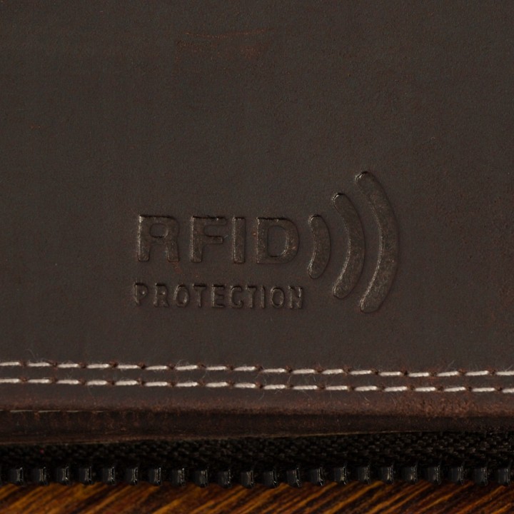 Portfel skórzany duży RFiD nubuk brązowy zasuwany skóra - KRATECZKA.PL