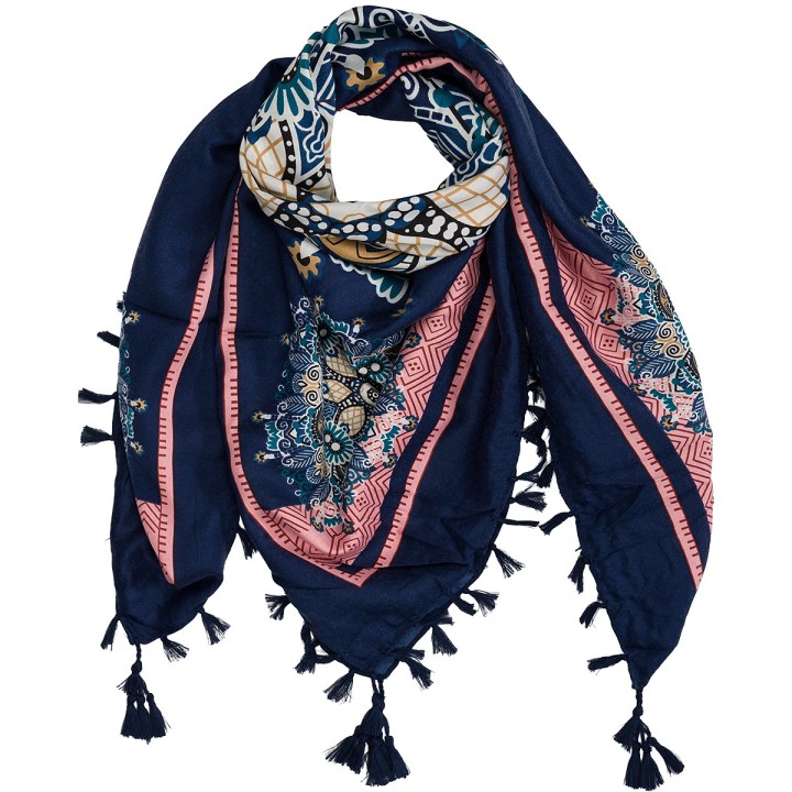 Granatowa chusta w kwiaty i paisley – stylowy dodatek DB-9A| Krateczka.pl