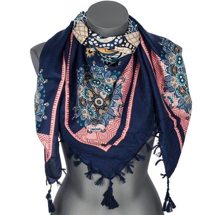 Granatowa chusta w kwiaty i paisley – stylowy dodatek DB-9A| Krateczka.pl
