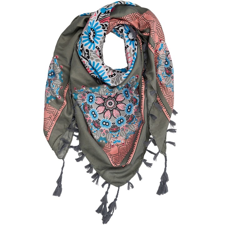 Szara chusta w kwiaty i paisley – stylowy dodatek DB-9B| Krateczka.pl