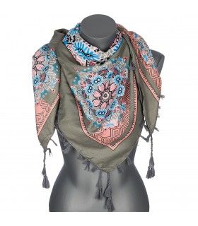 Szara chusta w kwiaty i paisley – stylowy dodatek DB-9B| Krateczka.pl