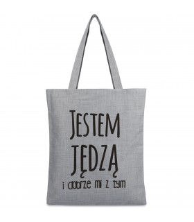 Szara Torba wielorazowa duża shopper z nadrukiem TA-58grey - Krateczka.pl