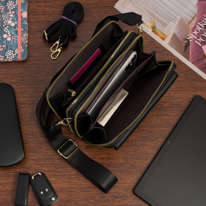 Czarna Torebka damska crossbody na telefon i karty POR-T-54- Krateczka.pl