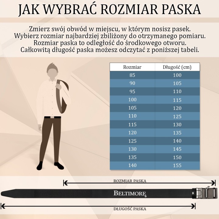 Pasek męski skórzany 3,5 cm klamra automatyczna Beltimore | Krateczka.pl