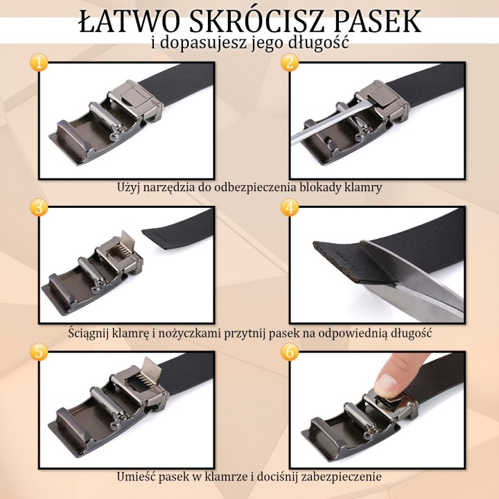 Pasek męski skórzany 3,5 cm klamra automatyczna Beltimore  | Krateczka.pl