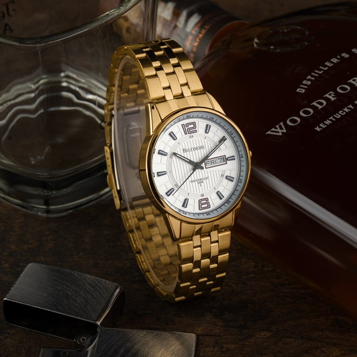 Zegarek męski bransoleta duży złoty datownik chronograf Beltimore BT05- krateczka.pl