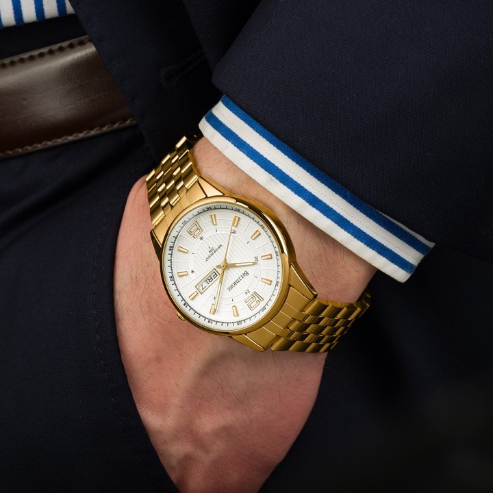 Zegarek męski bransoleta duży złoty datownik chronograf Beltimore BT05- krateczka.pl