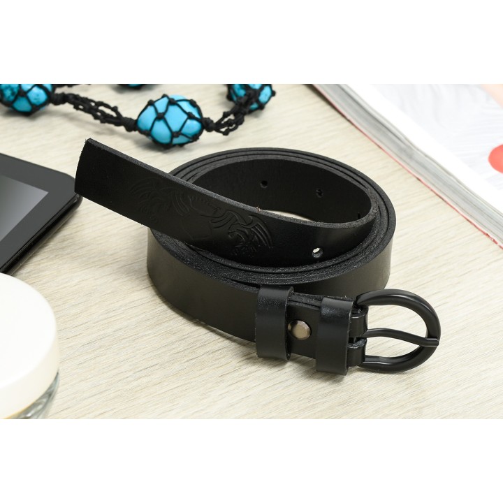 Beltimore damski skórzany pasek czarny z czarną klamrą | Sklep Krateczka