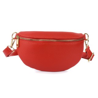 Czerwona Damska Skórzana Włoska Saszetka Nerka na pas | Krateczka.pl