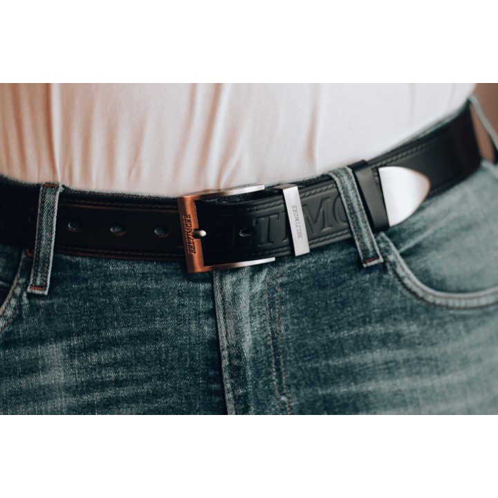 Beltimore męski skórzany pasek szeroki jeans czarny | Sklep Krateczka