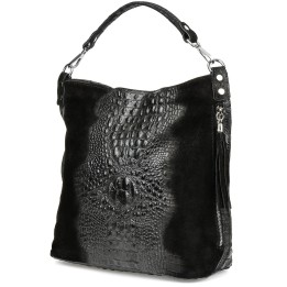 Czarna torebka skórzana zamszowa CROCO shopper | Krateczka.pl