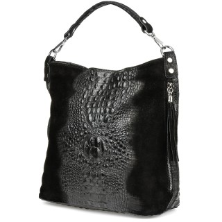 Czarna torebka skórzana zamszowa CROCO shopper | Krateczka.pl
