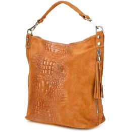 Camel torebka skórzana zamszowa CROCO shopper | Krateczka.pl