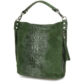 Ciemno zielona torebka skórzana zamszowa CROCO shopper | Krateczka.pl