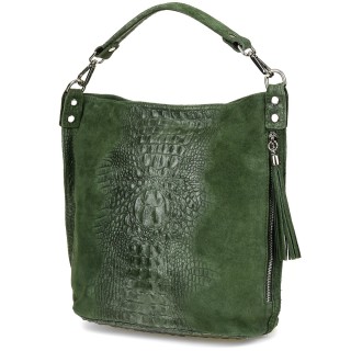 Ciemno zielona torebka skórzana zamszowa CROCO shopper | Krateczka.pl
