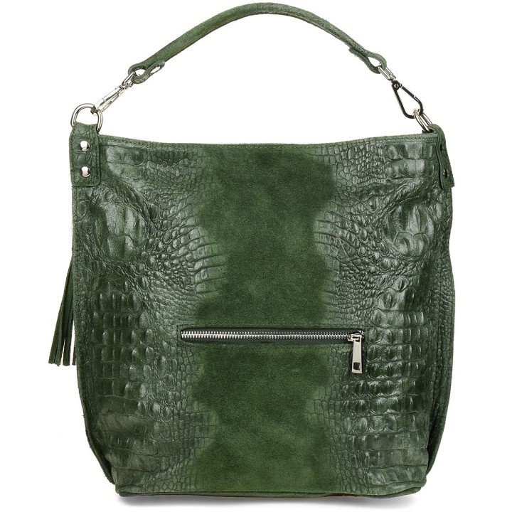 Ciemno zielona torebka skórzana zamszowa CROCO shopper | Krateczka.pl