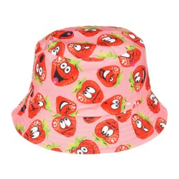Kapelusz dwustronny bucket hat dziecięcy różowy truskawka - krateczka.pl