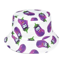 Kapelusz dwustronny bucket hat dziecięcy biały bakłażan- krateczka.pl