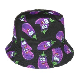 Kapelusz dwustronny bucket hat dziecięcy czarny bakłażan- krateczka.pl