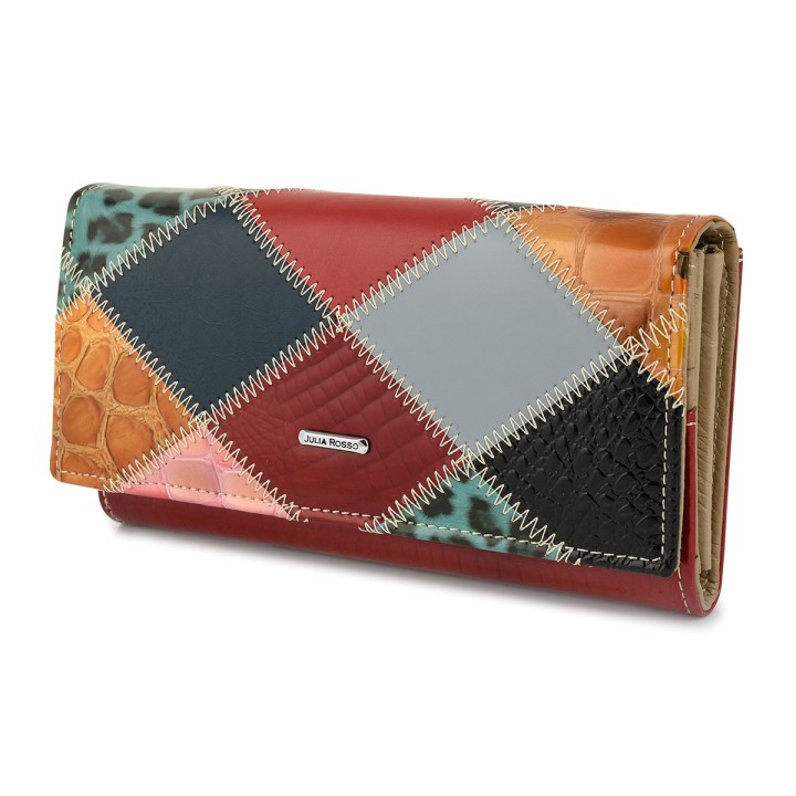 Portfel patchwork boho Julia Rososo skóra duży - Sklep Krateczka