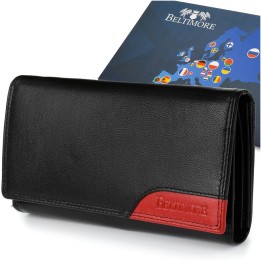 Damski skórzany portfel duży poziom suwak RFiD BELTIMORE- krateczka.pl