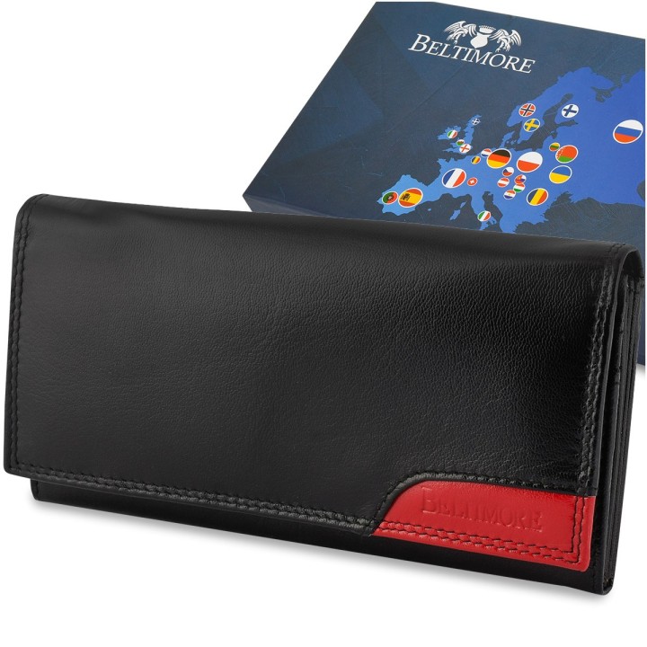 Damski skórzany portfel duży retro suwak RFiD BELTIMORE- krateczka.pl