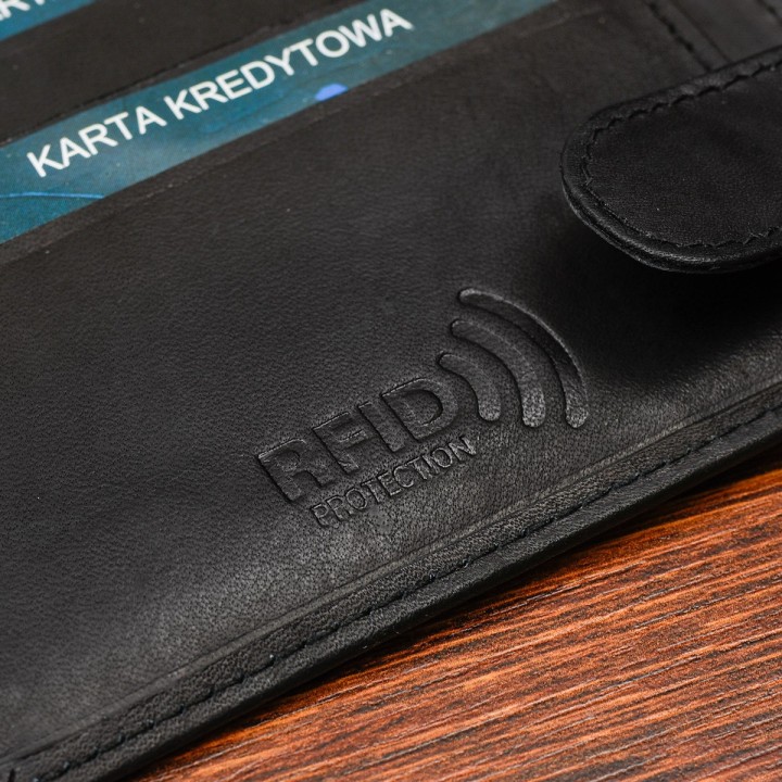 Zestaw męski skórzany portfel poziomy rękawiczki czarne- Krateczka.pl