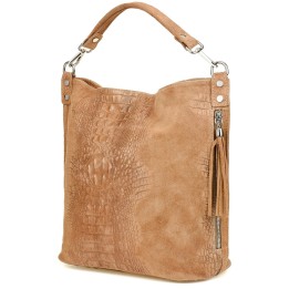 Taupe torebka skórzana zamszowa CROCO shopper | Krateczka.pl