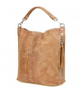 Taupe torebka skórzana zamszowa CROCO shopper | Krateczka.pl