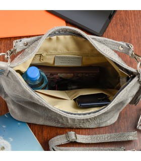 Jasno-szara torebka skórzana zamszowa CROCO shopper | Krateczka.pl