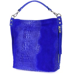 Chabrowa  torebka skórzana zamszowa CROCO shopper | Krateczka.pl